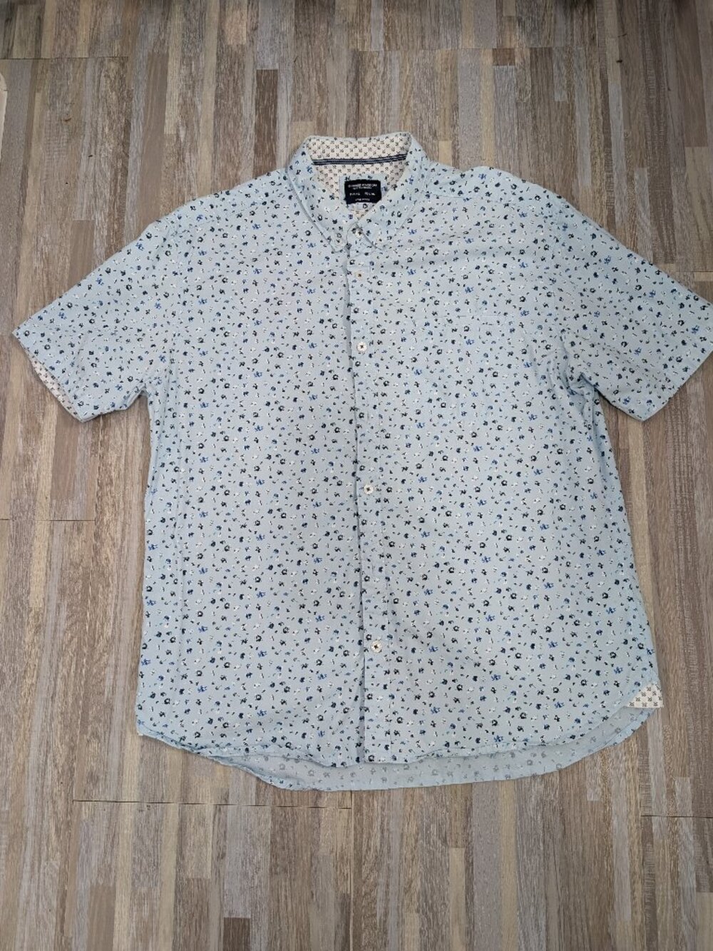 Sunrise Kingdom Custom Design Mens Short Sleeve Button Down Shirt Blue Floral XL